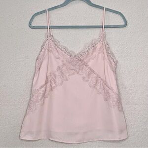 Lush Lace V-Neck Tank Top Blouse-Blush Pink-Women’s S-Lingerie-Layering-Sexy-NEW